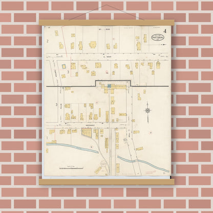 Old map wall art mockup — magnetic wood frame on brick wall — Sanborn Fire Insurance Map from Prattsburgh, Steuben County, New York (1934), Sheet #0004