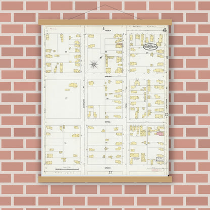 Old map wall art mockup — magnetic wood frame on brick wall — Sanborn Fire Insurance Map from Ogdensburg, St. Lawrence County, New York (1904), Sheet #0006