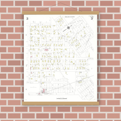 Old map wall art mockup — magnetic wood frame on brick wall — Sanborn Fire Insurance Map from Mount Vernon, Linn County, Iowa (1941), Sheet #0003