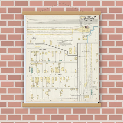 Old map wall art mockup — magnetic wood frame on brick wall — Sanborn Fire Insurance Map from Michigamme, Marquette County, Michigan (1892), Sheet #0002