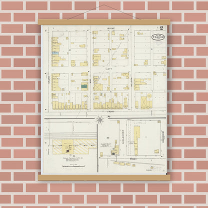 Old map wall art mockup — magnetic wood frame on brick wall — Sanborn Fire Insurance Map from Yoakum, De Witt And Lavaca Counties, Texas (1894), Sheet #0002