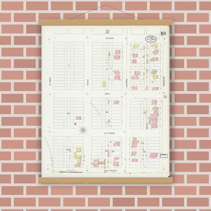 Old map wall art mockup — magnetic wood frame on brick wall — Sanborn Fire Insurance Map from El Paso, El Paso County, Texas (1898), Sheet #0010