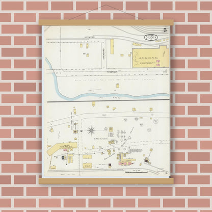 Old map wall art mockup — magnetic wood frame on brick wall — Sanborn Fire Insurance Map from Oil City, Venango County, Pennsylvania (1895), Sheet #0005