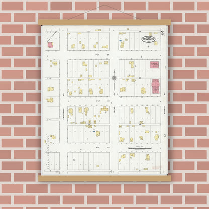 Old map wall art mockup — magnetic wood frame on brick wall — Sanborn Fire Insurance Map from Montrose, Henry County, Missouri (1918), Sheet #0002