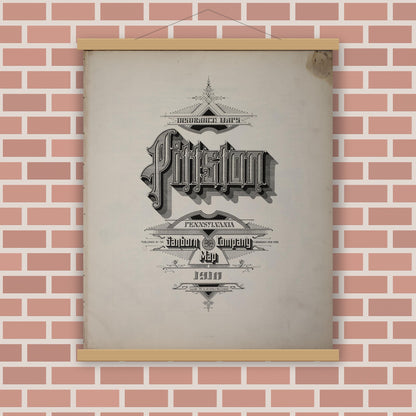 Old map wall art mockup — magnetic wood frame on brick wall — Sanborn Fire Insurance Map from Pittston, Luzerne County, Pennsylvania (1910), Sheet #0001