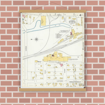 Old map wall art mockup — magnetic wood frame on brick wall — Sanborn Fire Insurance Map from Mount Vernon, Knox County, Ohio (1903), Sheet #0004