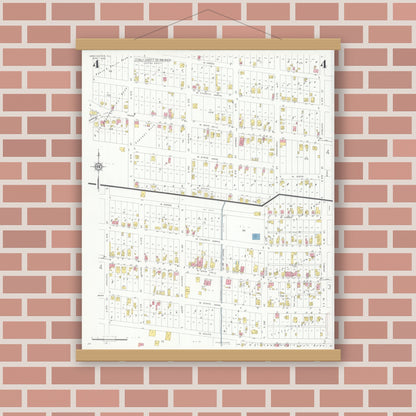 Old map wall art mockup — magnetic wood frame on brick wall — Sanborn Fire Insurance Map from Mascoutah, Saint Clair County, Illinois (1933), Sheet #0004