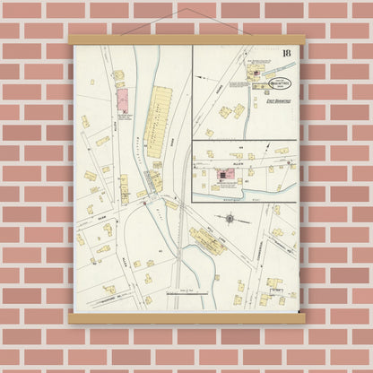 Old map wall art mockup — magnetic wood frame on brick wall — Sanborn Fire Insurance Map from Braintree, Norfolk County, Massachusetts (1911), Sheet #0018