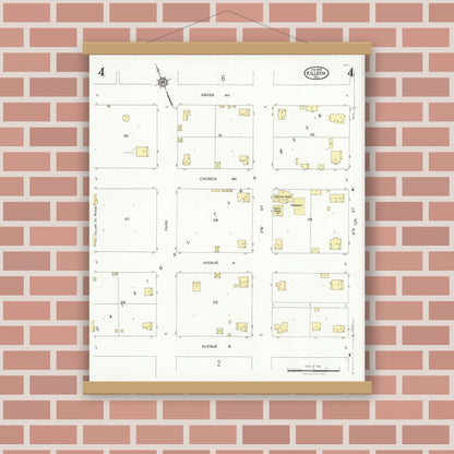 Old map wall art mockup — magnetic wood frame on brick wall — Sanborn Fire Insurance Map from Killeen, Bell County, Texas (1926), Sheet #0004