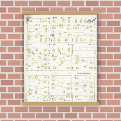 Old map wall art mockup — magnetic wood frame on brick wall — Sanborn Fire Insurance Map from Willmar, Kandiyohi County, Minnesota (1925), Sheet #0008