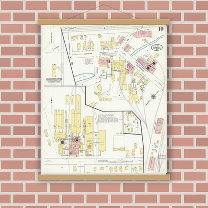 Old map wall art mockup — magnetic wood frame on brick wall — Sanborn Fire Insurance Map from Oneida, Madison County, New York (1909), Sheet #0010