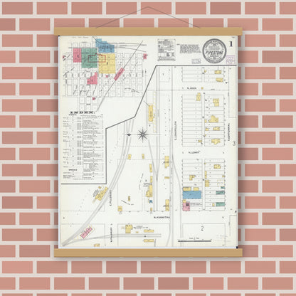 Old map wall art mockup — magnetic wood frame on brick wall — Sanborn Fire Insurance Map from Pipestone, Pipestone County, Minnesota (1904) - Complete Map Set