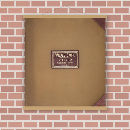 Old map wall art mockup — magnetic wood frame on brick wall — Sanborn Fire Insurance Map from Wilkes Barre, Luzerne County, Pennsylvania (1950), Sheet #0001