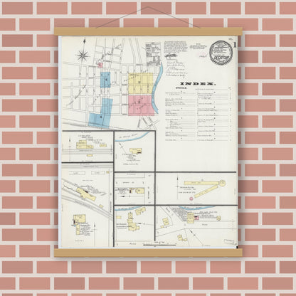 Old map wall art mockup — magnetic wood frame on brick wall — Sanborn Fire Insurance Map from Decatur, Adams County, Indiana (1890) - Complete Map Set