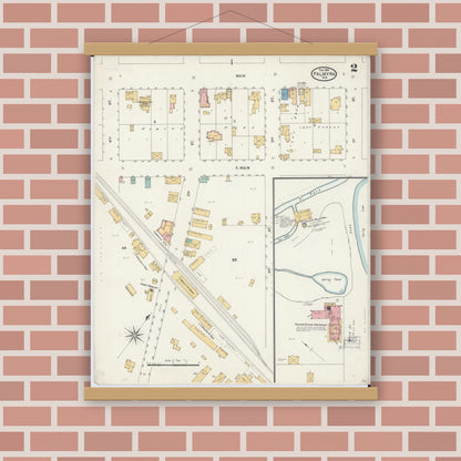 Old map wall art mockup — magnetic wood frame on brick wall — Sanborn Fire Insurance Map from Palmyra, Jefferson County, Wisconsin (1904), Sheet #0002
