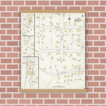 Old map wall art mockup — magnetic wood frame on brick wall — Sanborn Fire Insurance Map from Edenburg, Clarion County, Pennsylvania (1912), Sheet #0003