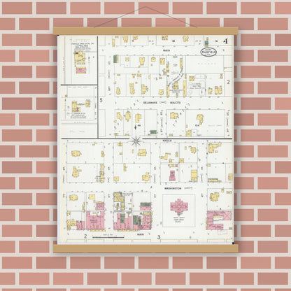 Old map wall art mockup — magnetic wood frame on brick wall — Sanborn Fire Insurance Map from Fairfield, Wayne County, Illinois (1901), Sheet #0004