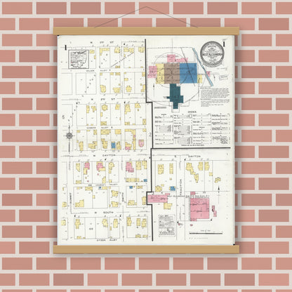 Old map wall art mockup — magnetic wood frame on brick wall — Sanborn Fire Insurance Map from West Alexandria, Preble County, Ohio (1926) - Complete Map Set