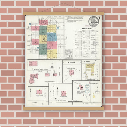 Old map wall art mockup — magnetic wood frame on brick wall — Sanborn Fire Insurance Map from Marshall, Saline County, Missouri (1910) - Complete Map Set