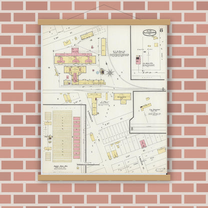 Old map wall art mockup — magnetic wood frame on brick wall — Sanborn Fire Insurance Map from Alexandria, Madison County, Indiana (1896), Sheet #0008