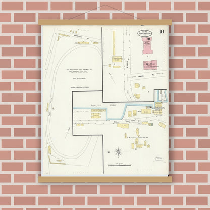 Old map wall art mockup — magnetic wood frame on brick wall — Sanborn Fire Insurance Map from Huntington, Suffolk County, New York (1908), Sheet #0010