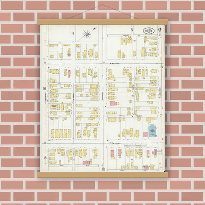 Old map wall art mockup — magnetic wood frame on brick wall — Sanborn Fire Insurance Map from Rome, Oneida County, New York (1899), Sheet #0009