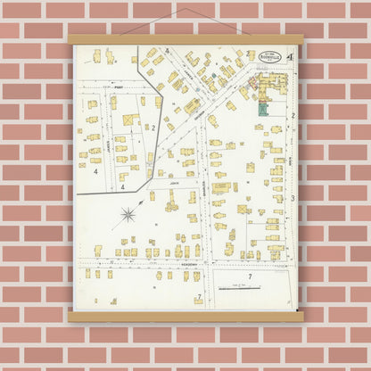 Old map wall art mockup — magnetic wood frame on brick wall — Sanborn Fire Insurance Map from Boonville, Oneida County, New York (1904), Sheet #0004