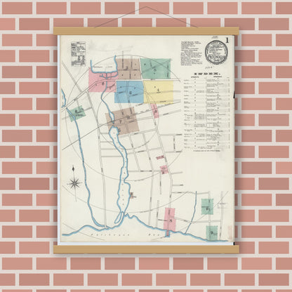 Old map wall art mockup — magnetic wood frame on brick wall — Sanborn Fire Insurance Map from Patchogue, Suffolk County, New York (1891) - Complete Map Set