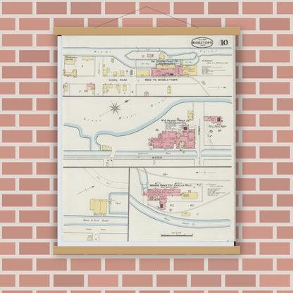 Old map wall art mockup — magnetic wood frame on brick wall — Sanborn Fire Insurance Map from Middletown, Butler County, Ohio (1895), Sheet #0010