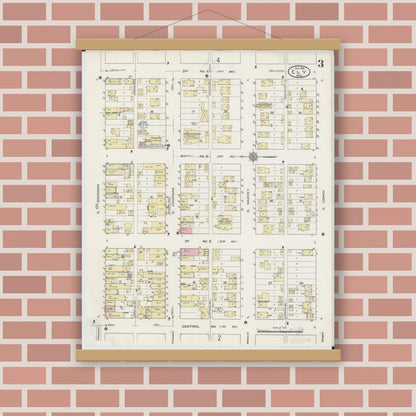 Old map wall art mockup — magnetic wood frame on brick wall — Sanborn Fire Insurance Map from Ely, Saint Louis County, Minnesota (1914), Sheet #0003