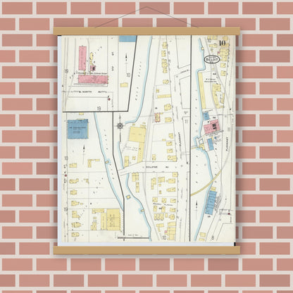 Old map wall art mockup — magnetic wood frame on brick wall — Sanborn Fire Insurance Map from Beloit, Rock County, Wisconsin (1915), Sheet #0010