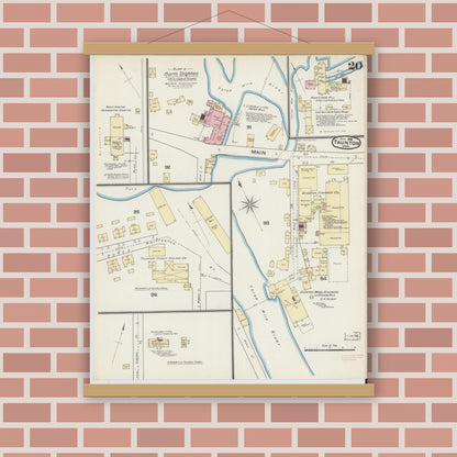Old map wall art mockup — magnetic wood frame on brick wall — Sanborn Fire Insurance Map from Taunton, Bristol County, Massachusetts (1888), Sheet #0020