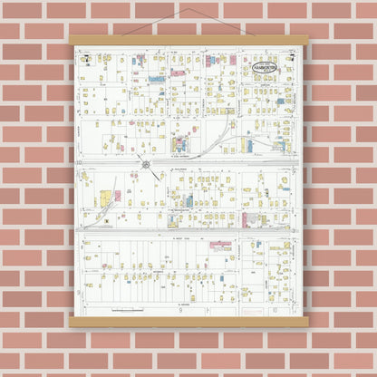 Old map wall art mockup — magnetic wood frame on brick wall — Sanborn Fire Insurance Map from Hammonton, Atlantic County, New Jersey (1930), Sheet #0007