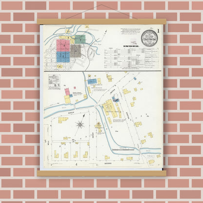 Old map wall art mockup — magnetic wood frame on brick wall — Sanborn Fire Insurance Map from Constantine, Saint Joseph County, Michigan (1909) - Complete Map Set