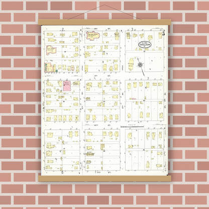 Old map wall art mockup — magnetic wood frame on brick wall — Sanborn Fire Insurance Map from Sheldon, O'Brien County, Iowa (1909), Sheet #0005