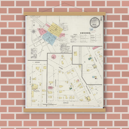 Old map wall art mockup — magnetic wood frame on brick wall — Sanborn Fire Insurance Map from Anna, Union County, Illinois (1894) - Complete Map Set