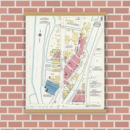 Old map wall art mockup — magnetic wood frame on brick wall — Sanborn Fire Insurance Map from Fulton, Oswego County, New York (1911) - Complete Map Set