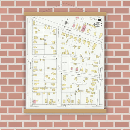 Old map wall art mockup — magnetic wood frame on brick wall — Sanborn Fire Insurance Map from Dansville, Livingston County, New York (1920), Sheet #0010