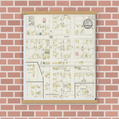 Old map wall art mockup — magnetic wood frame on brick wall — Sanborn Fire Insurance Map from West Manchester, Preble County, Ohio (1895), Sheet #0001