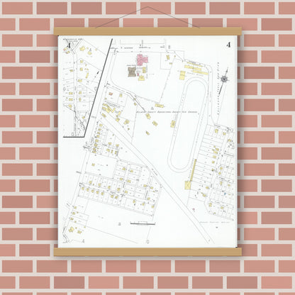 Old map wall art mockup — magnetic wood frame on brick wall — Sanborn Fire Insurance Map from Saint Clairsville, Belmont County, Ohio (1946), Sheet #0004