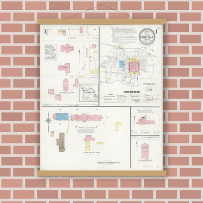 Old map wall art mockup — magnetic wood frame on brick wall — Sanborn Fire Insurance Map from Perryville, Perry County, Missouri (1928) - Complete Map Set