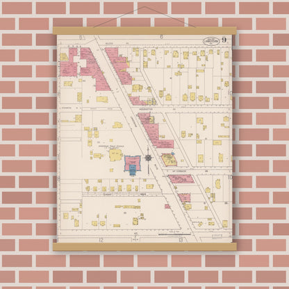 Old map wall art mockup — magnetic wood frame on brick wall — Sanborn Fire Insurance Map from Lankershim, Los Angeles County, California (1922), Sheet #0009