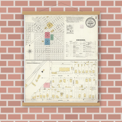 Old map wall art mockup — magnetic wood frame on brick wall — Sanborn Fire Insurance Map from Dalhart, Dallam And Hartley County, Texas (1908) - Complete Map Set
