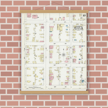 Old map wall art mockup — magnetic wood frame on brick wall — Sanborn Fire Insurance Map from Beaver Falls, Beaver County, Pennsylvania (1891), Sheet #0010