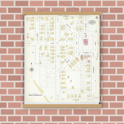 Old map wall art mockup — magnetic wood frame on brick wall — Sanborn Fire Insurance Map from Durand, Shiawassee County, Michigan (1908), Sheet #0003