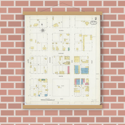 Old map wall art mockup — magnetic wood frame on brick wall — Sanborn Fire Insurance Map from Kyle, Hays County, Texas (1907), Sheet #0002