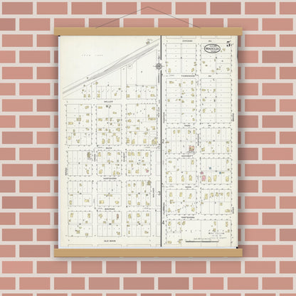 Old map wall art mockup — magnetic wood frame on brick wall — Sanborn Fire Insurance Map from Madelia, Watonwan County, Minnesota (1914), Sheet #0005