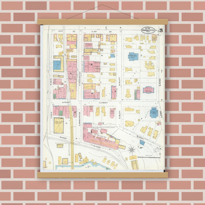 Old map wall art mockup — magnetic wood frame on brick wall — Sanborn Fire Insurance Map from Marquette, Marquette County, Michigan (1904), Sheet #0003