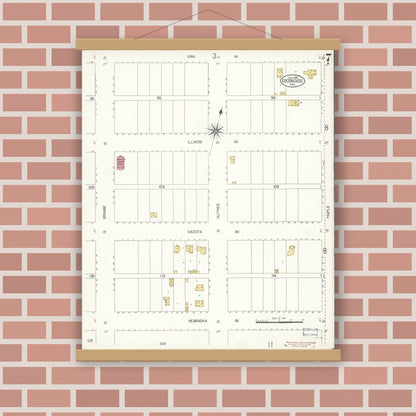 Old map wall art mockup — magnetic wood frame on brick wall — Sanborn Fire Insurance Map from Escondido, San Diego County, California (1907), Sheet #0007