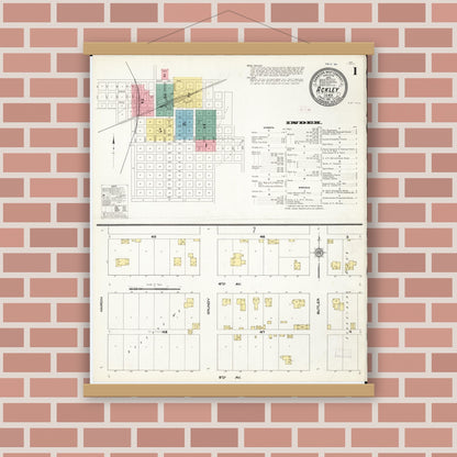 Old map wall art mockup — magnetic wood frame on brick wall — Sanborn Fire Insurance Map from Ackley, Hardin and Franklin Counties, Iowa (1911) â€” Complete Set